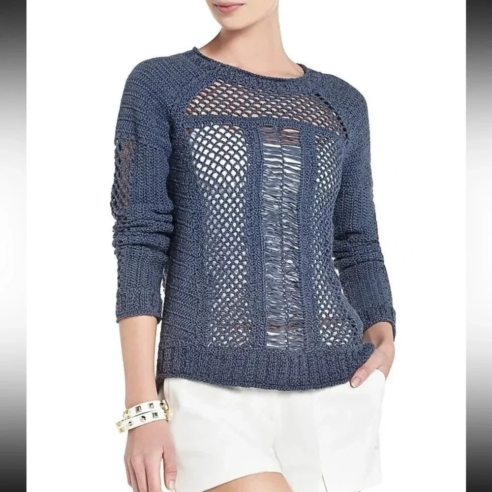 BcbgMaxAzria Lynx Open Stitch Crochet Pullover Sweater Size XS